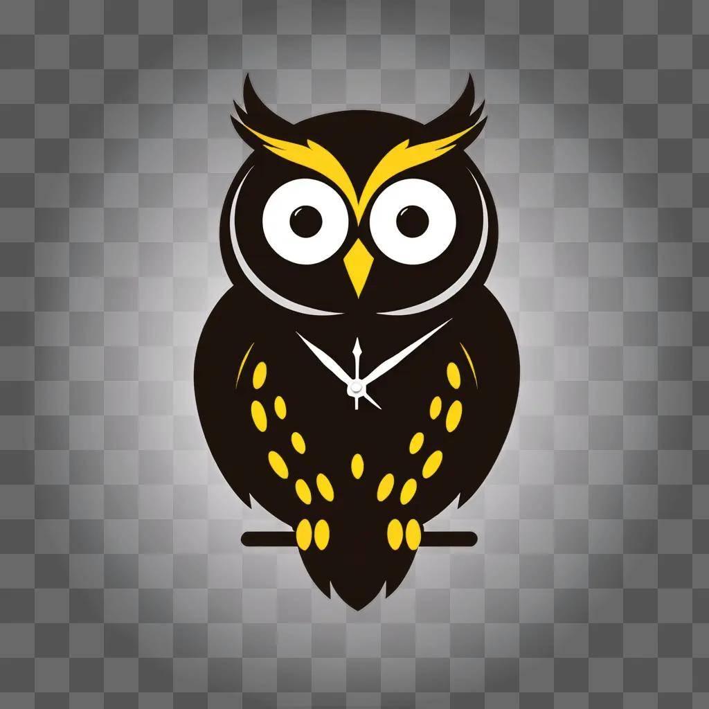 A black and yellow owl clock with a white background