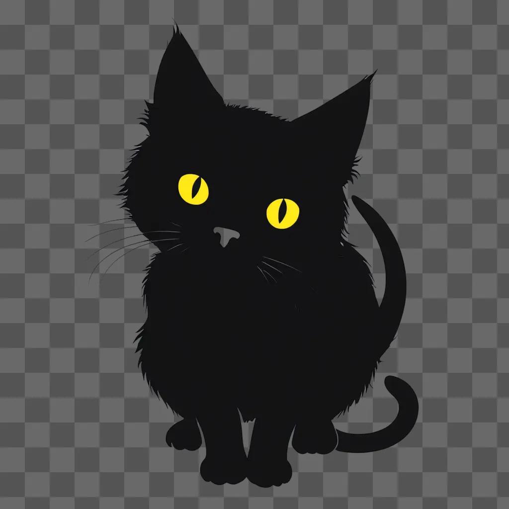 A black cat silhouette with glowing yellow eyes