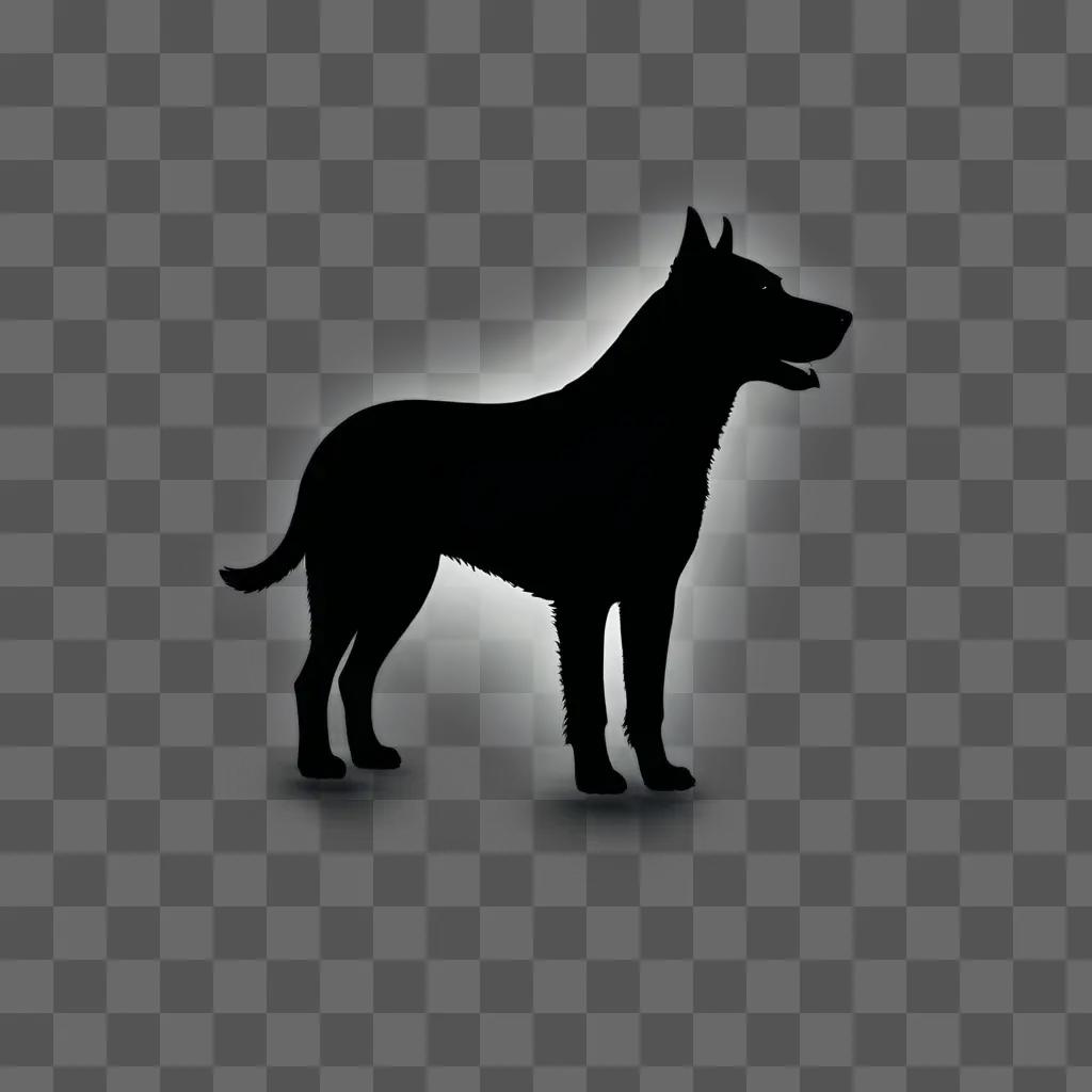 A black dog silhouette on a dark background