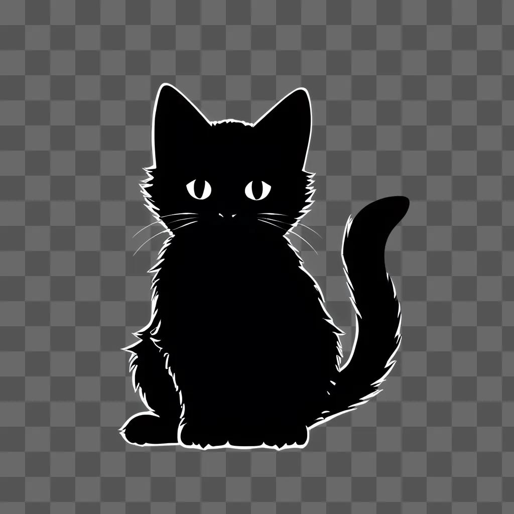 A black kitten silhouette in a dark background