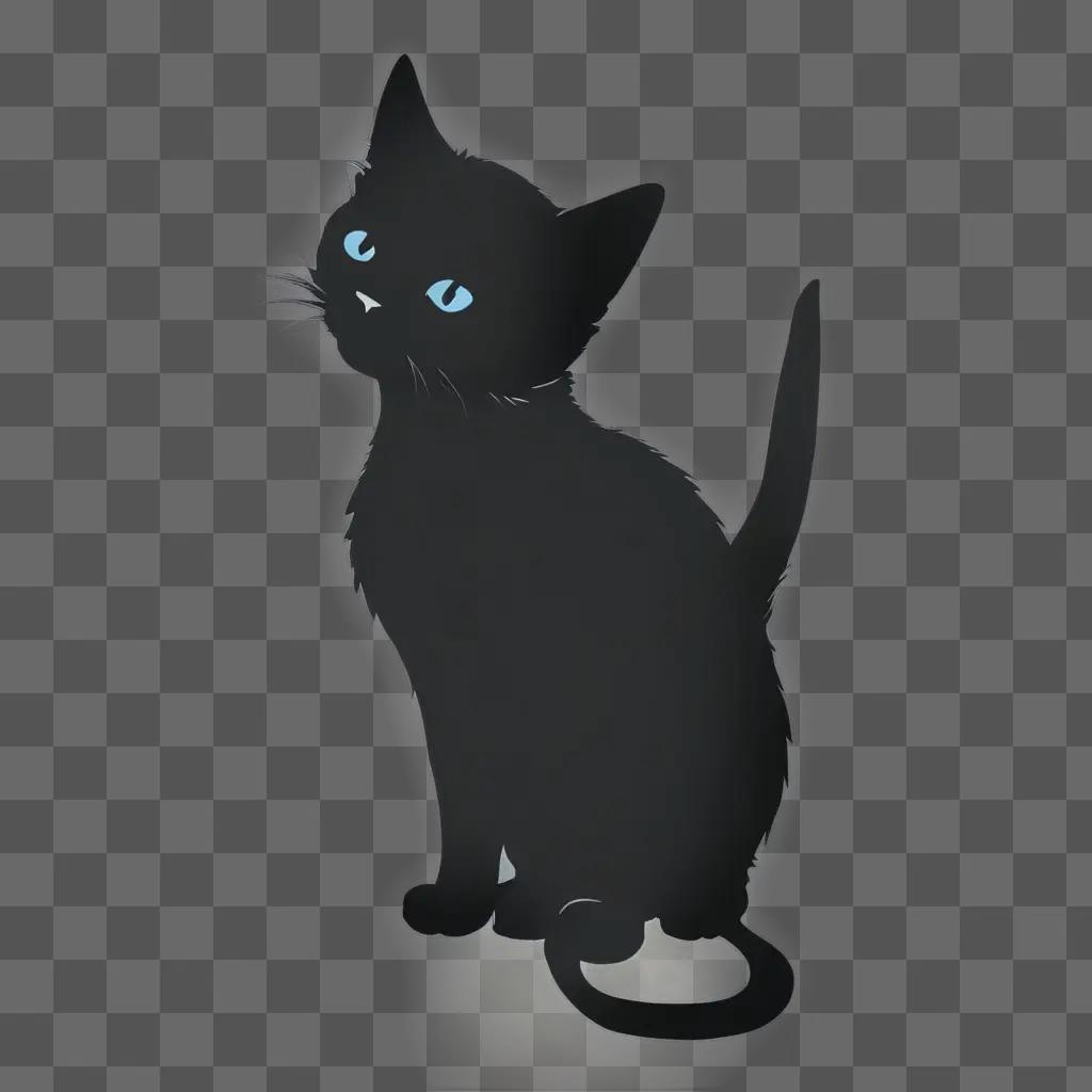 A black kitten silhouette on a dark background