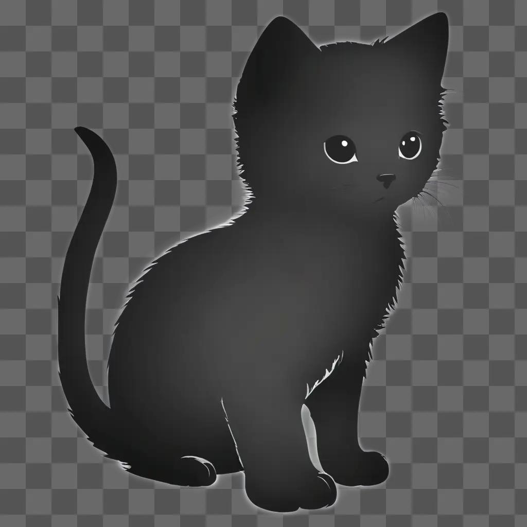 A black kitten silhouette on a dark background