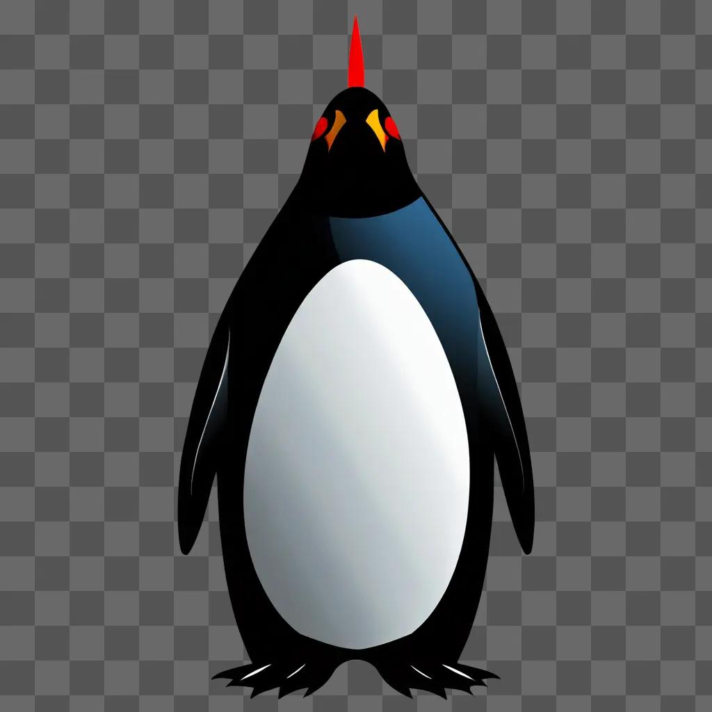 A black penguin with red eyes and a red crown