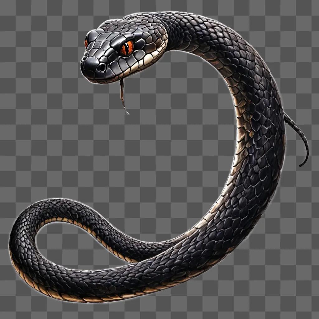 A black snake with red eyes on a black background