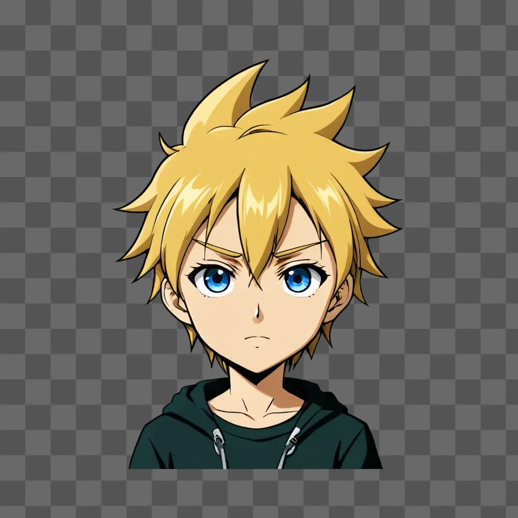 A blond anime boy with a blue stare