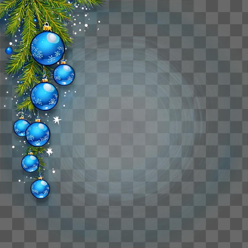 A blue Christmas background with a branch and ornaments