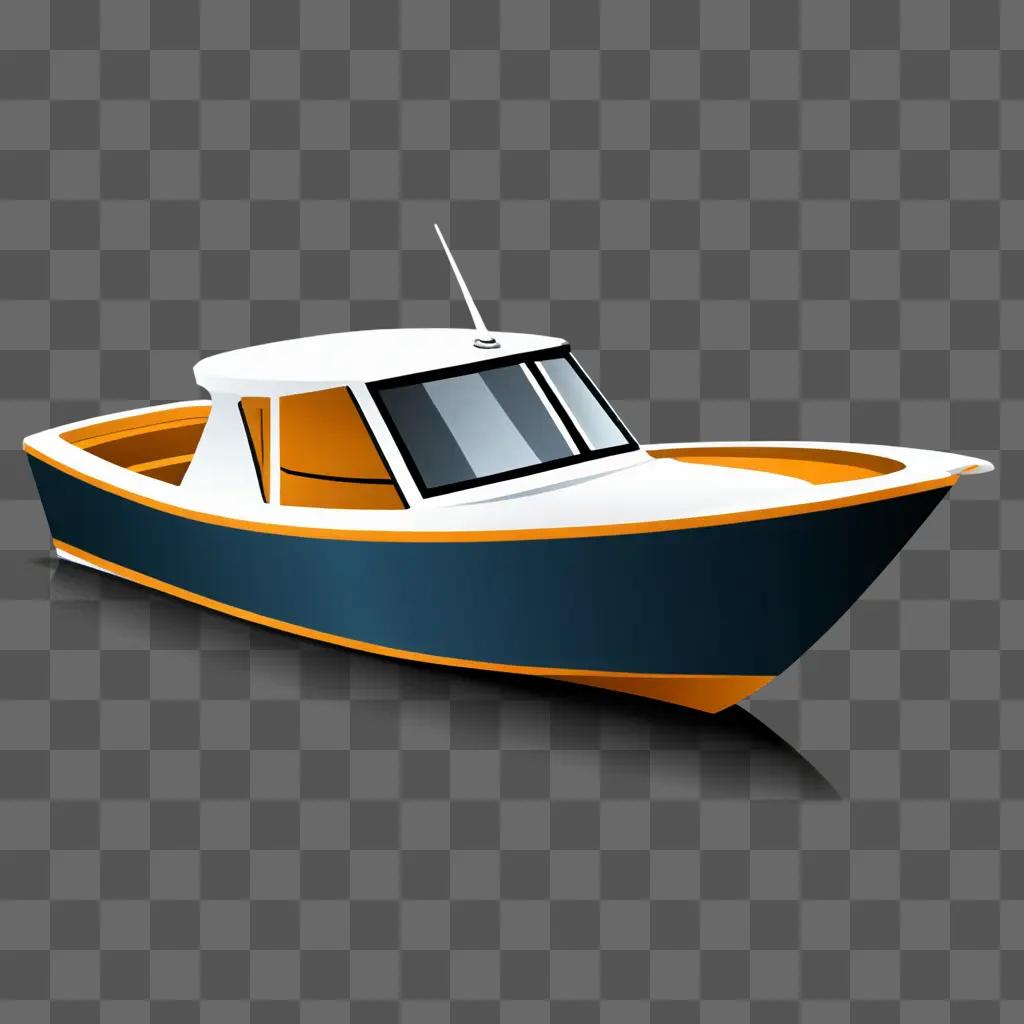灰色の背景に青とオレンジのボートのスケッチ