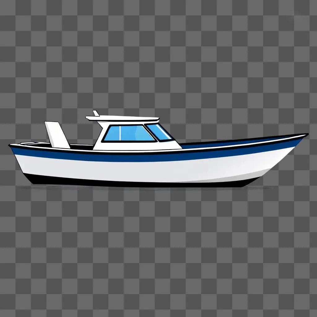 A blue and white boat clipart on a gray background