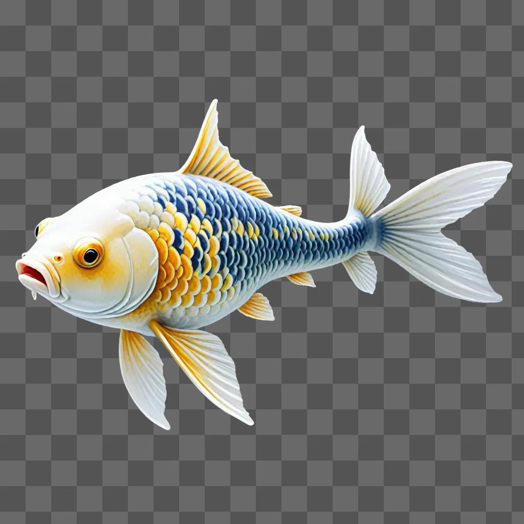 A blue and white fish drawing in the air