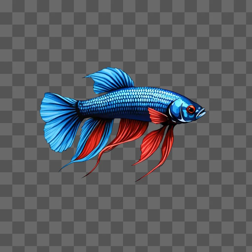 A blue betta fish drawing on a blue background