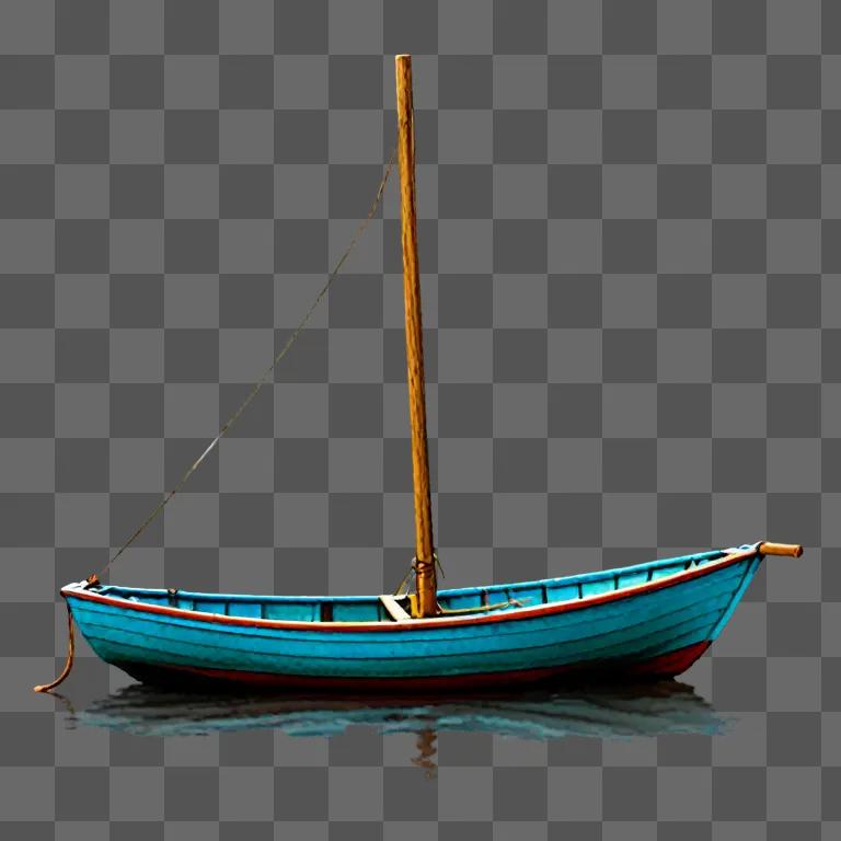 A blue boat on water with realistic drawing