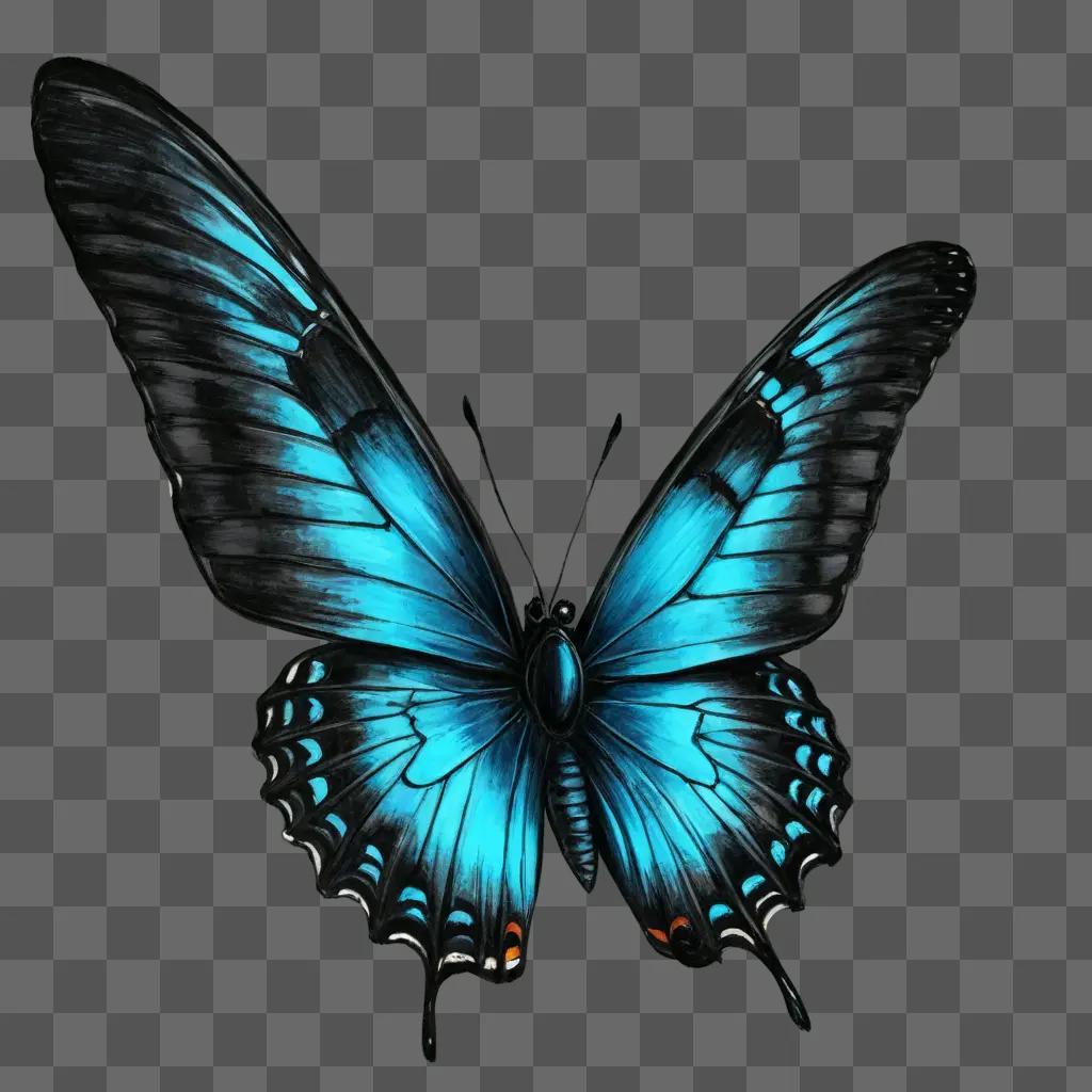 A blue butterfly is sketched on a dark background