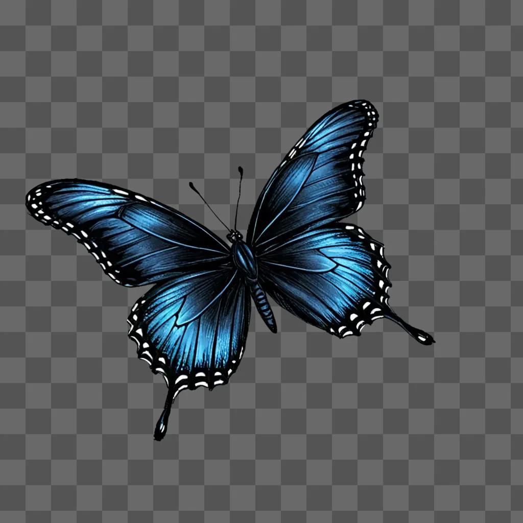 A blue butterfly is sketched on a dark background