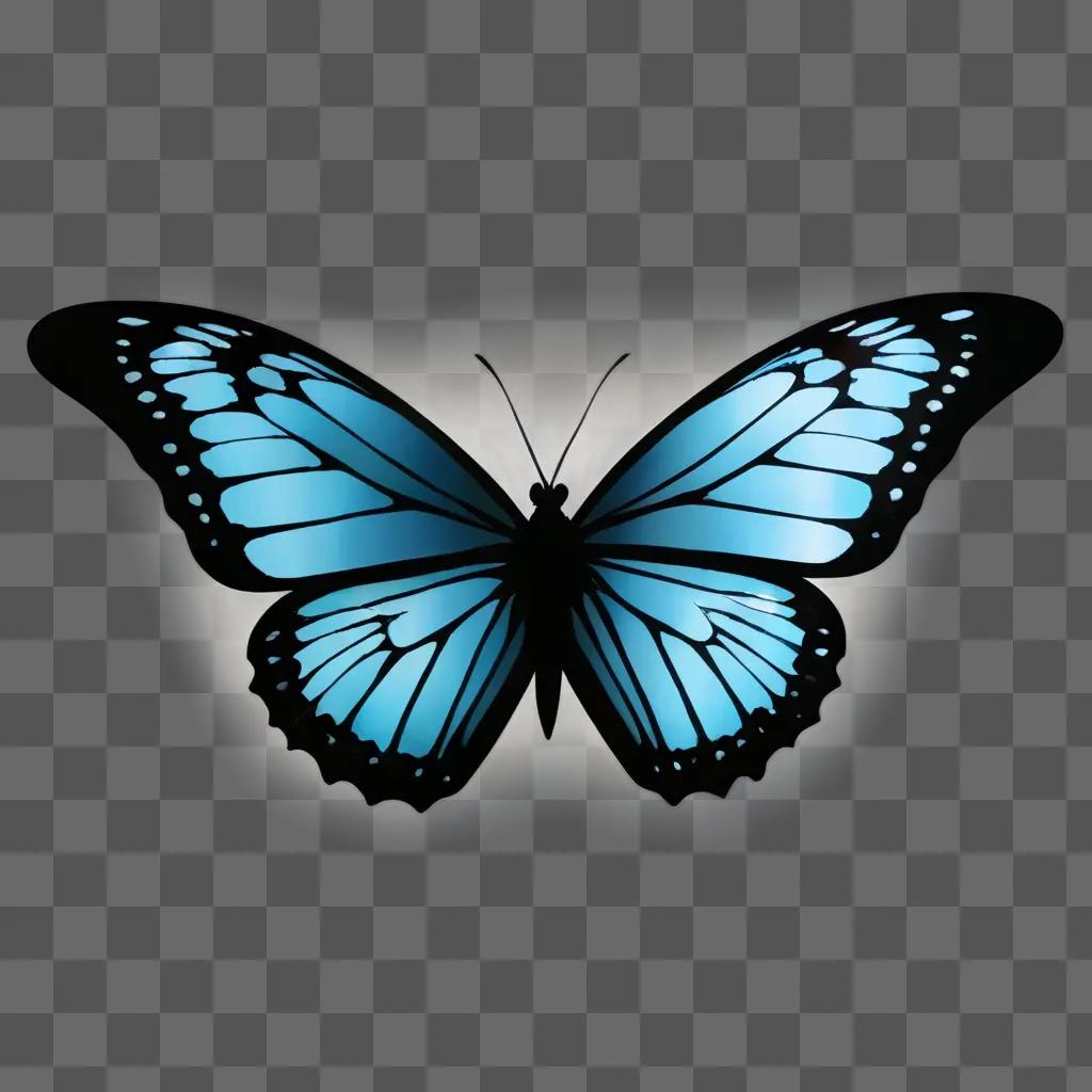 A blue butterfly with black wings and black spots