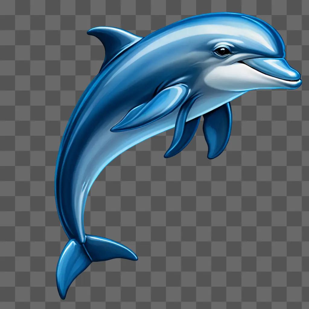 A blue dolphin drawing for kids on a blue background