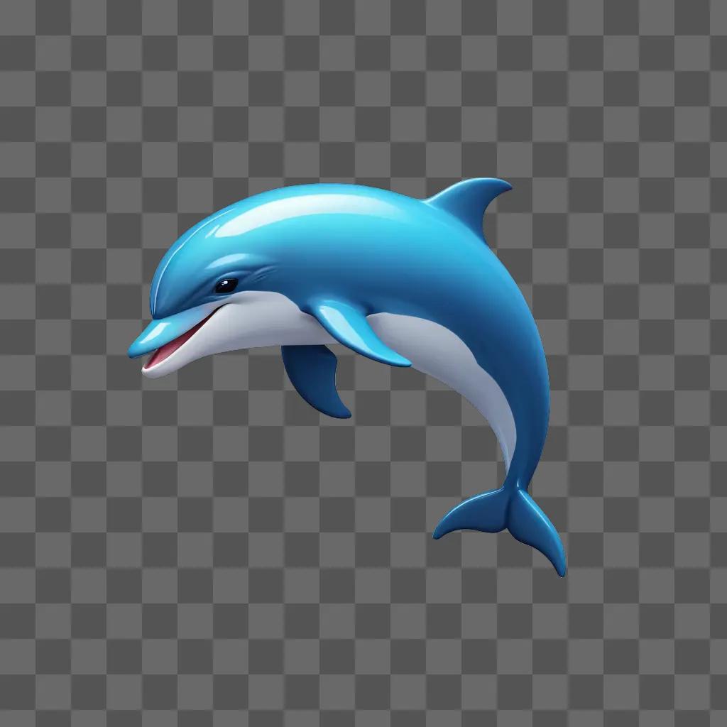 A blue dolphin emoji jumps through the air