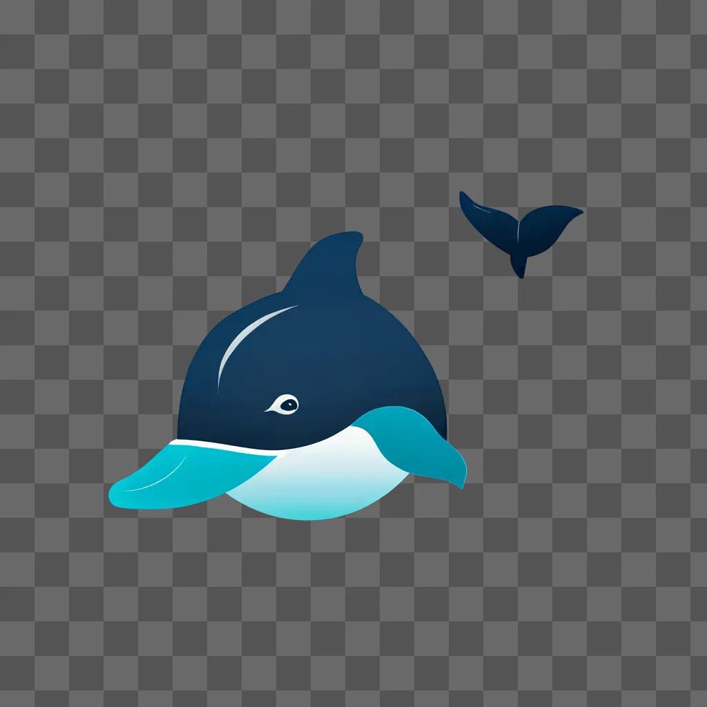 A blue dolphin emoji with a blue tail and a black tail