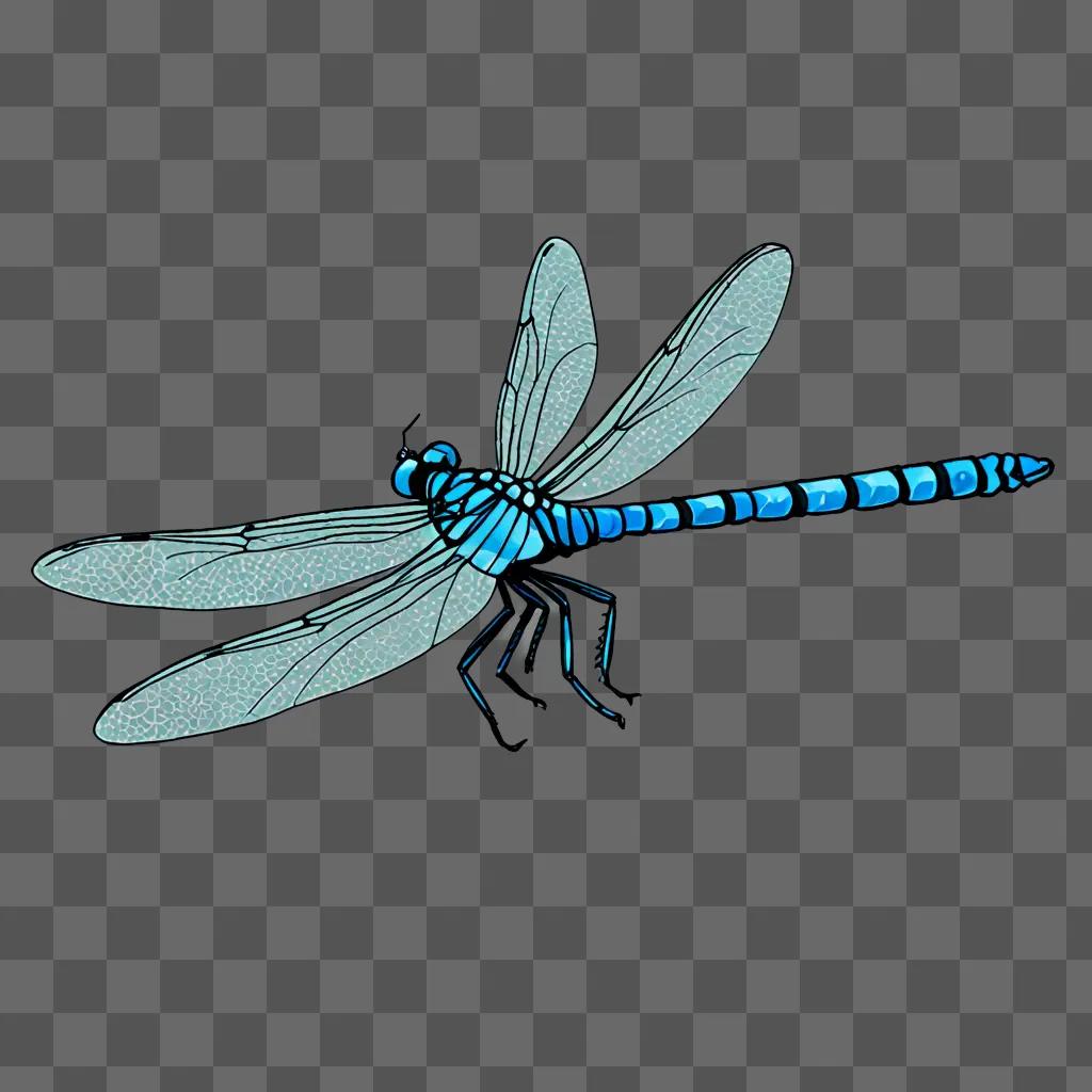 A blue dragonfly with blue stripes on its wings