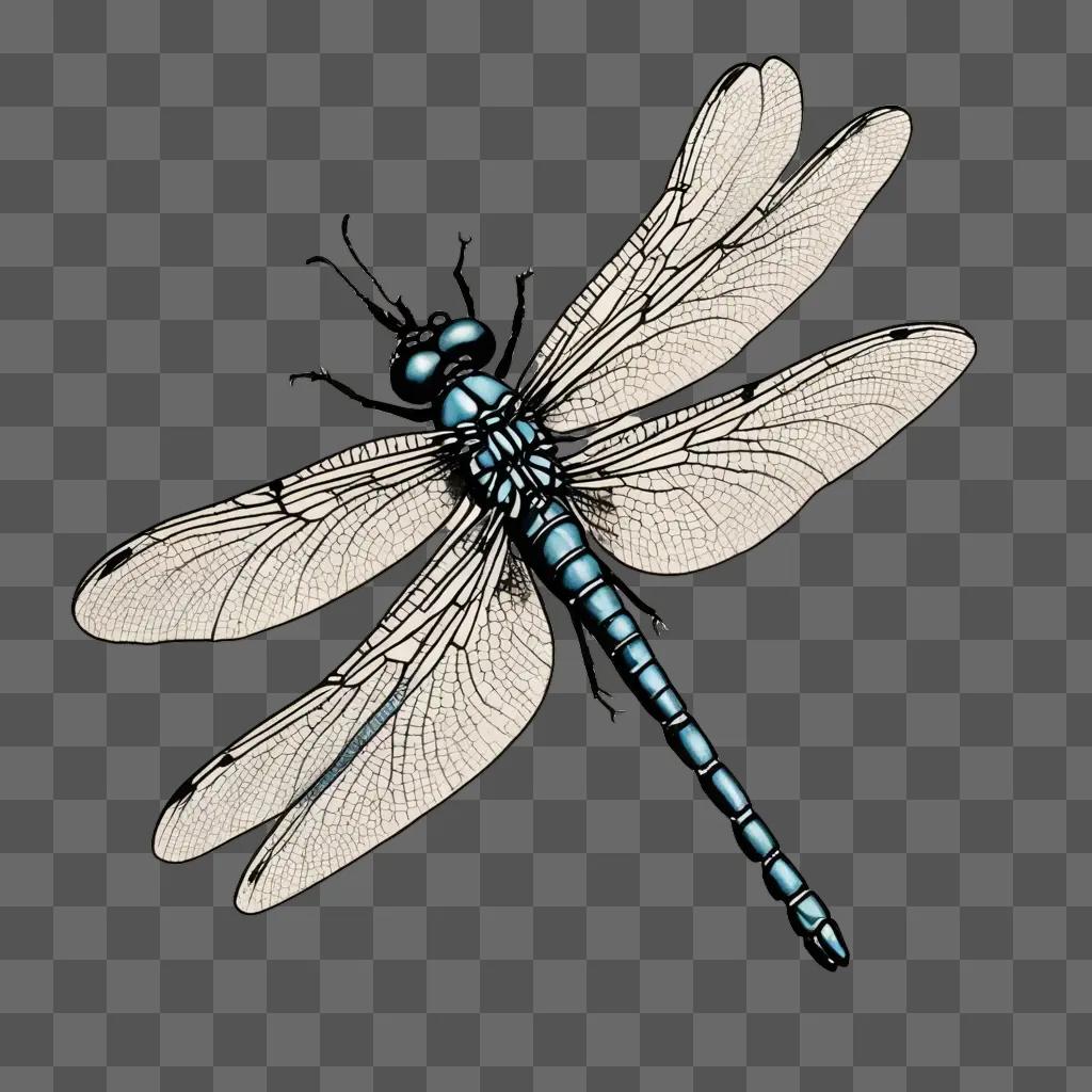 A blue dragonfly with simple lines