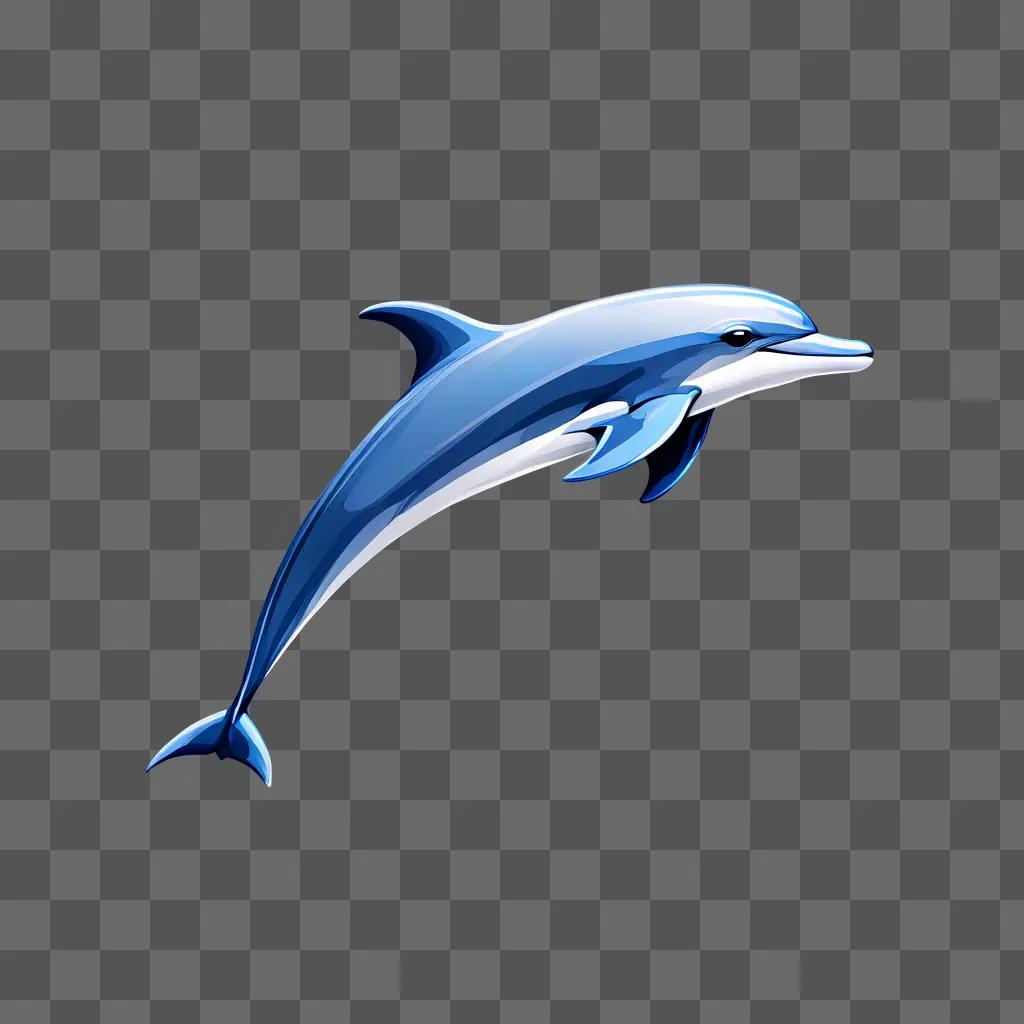 A blue drawing of a dolphin on a blue background