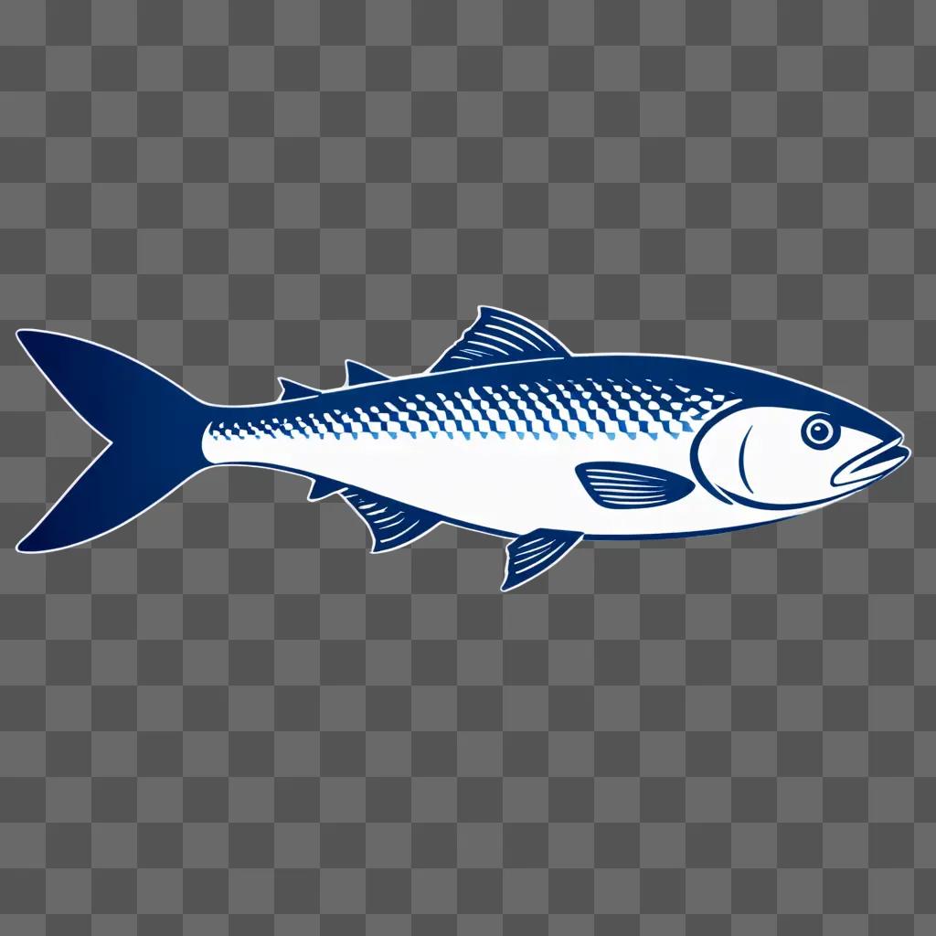 A blue fish drawing on a blue background