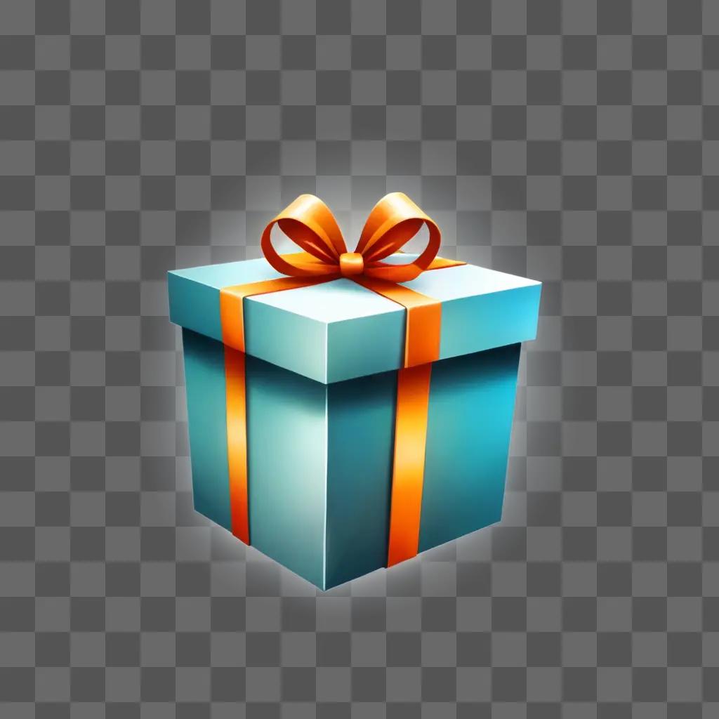 A blue gift box with a bow is on a gray background