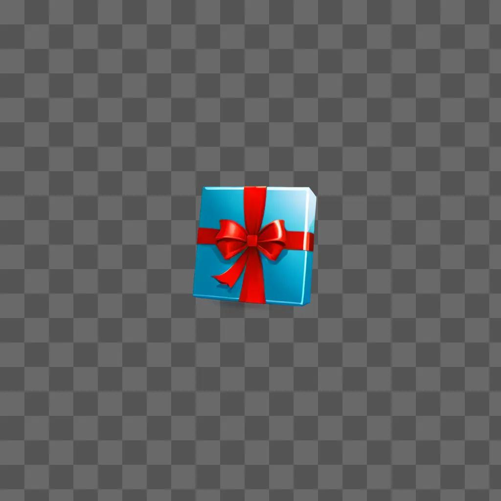 A blue gift box with red ribbon on a gray background