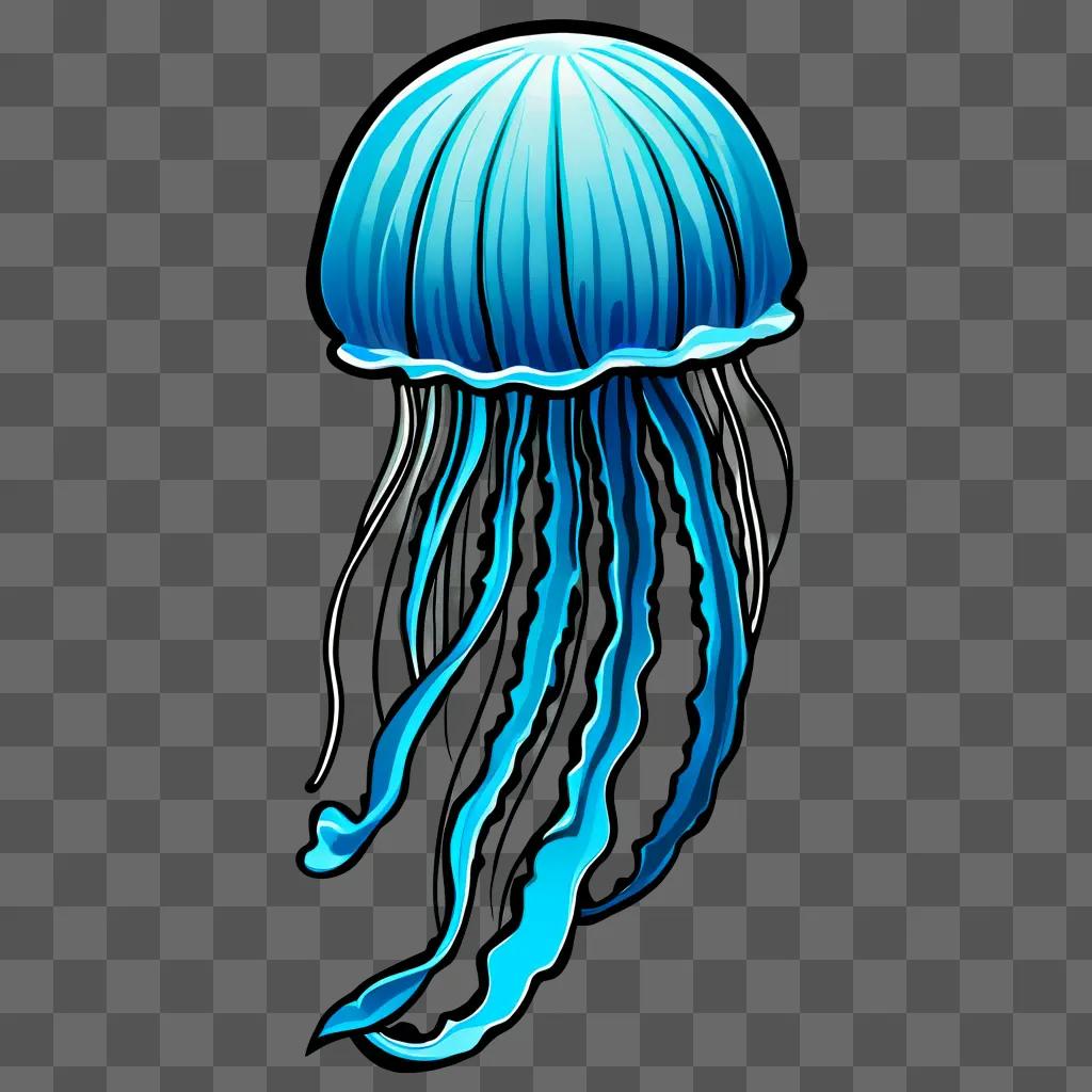 A blue jellyfish drawing against a dark blue background