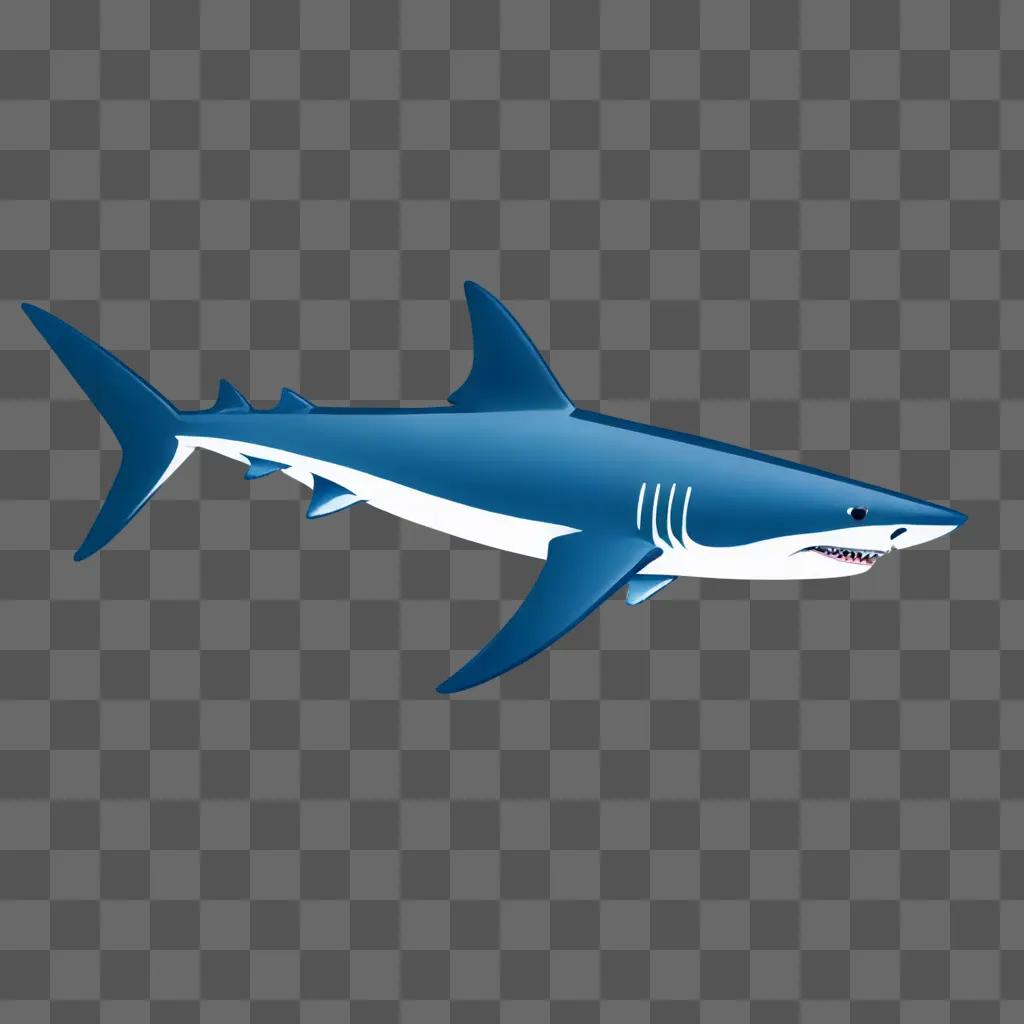 A blue shark drawing is illuminated against a blue background