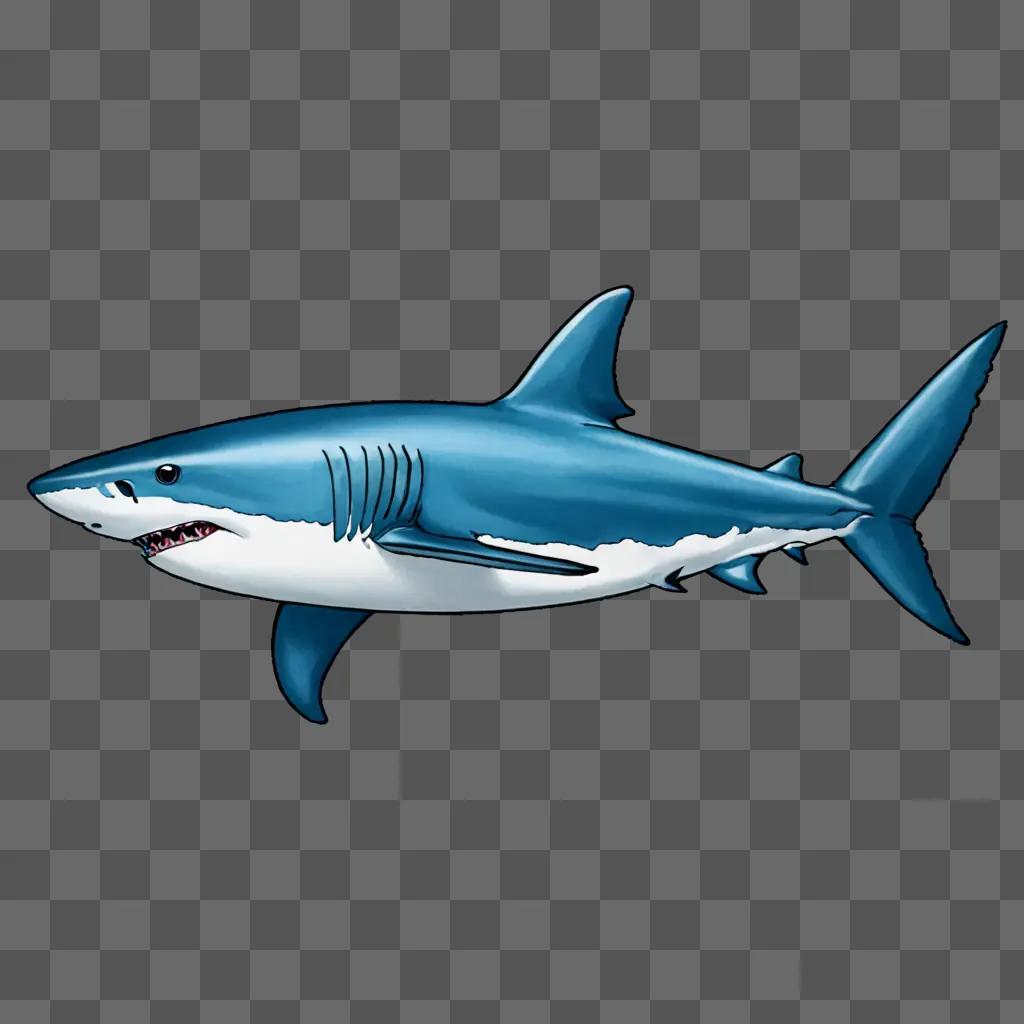 A blue shark drawing on a blue background