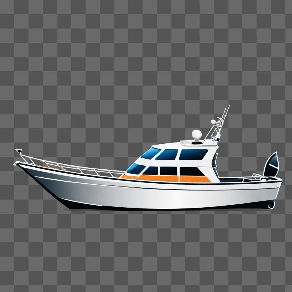 A boat clipart image with a white body and a blue deck