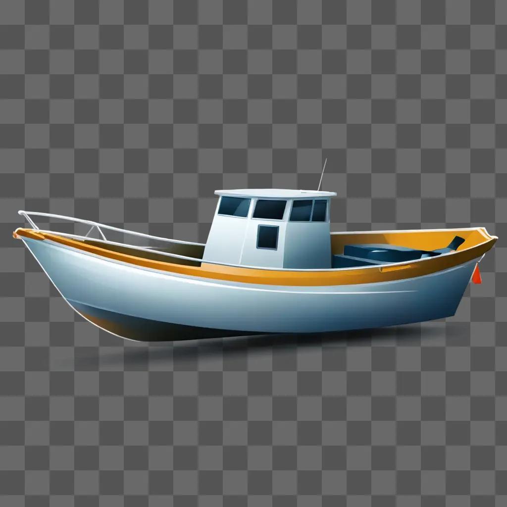 A boat clipart is a white and yellow boat on a gray background