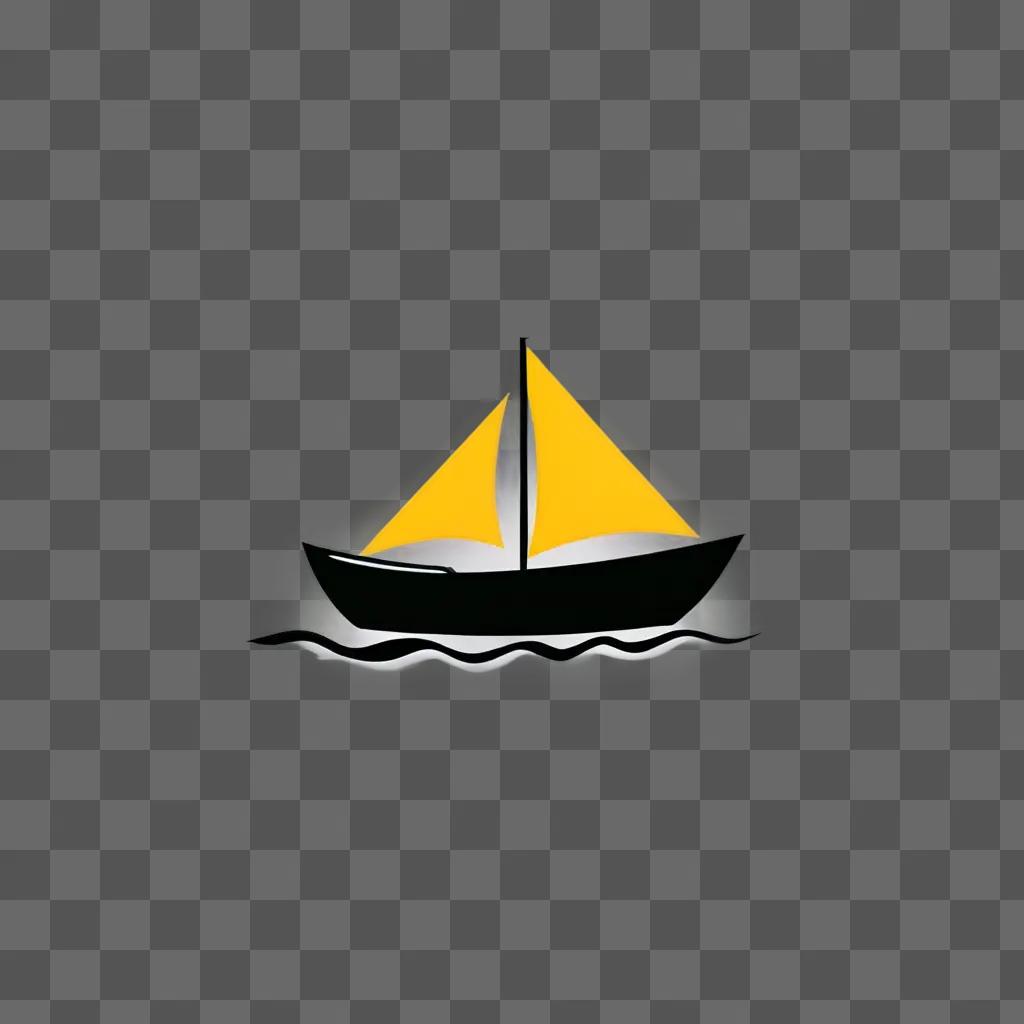 A boat clipart with a yellow sail and black outline