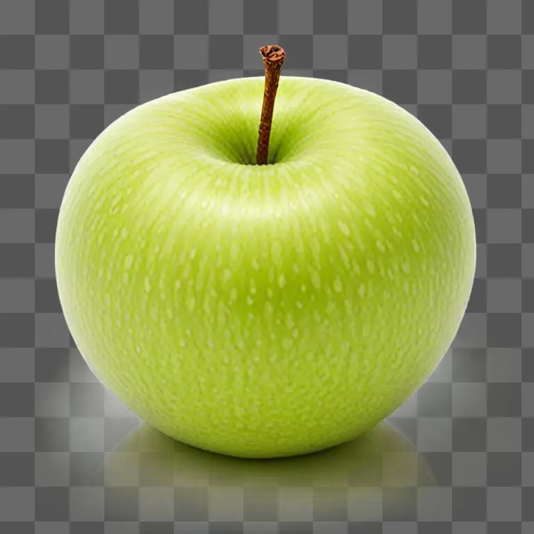 A bright green apple with a stick in it