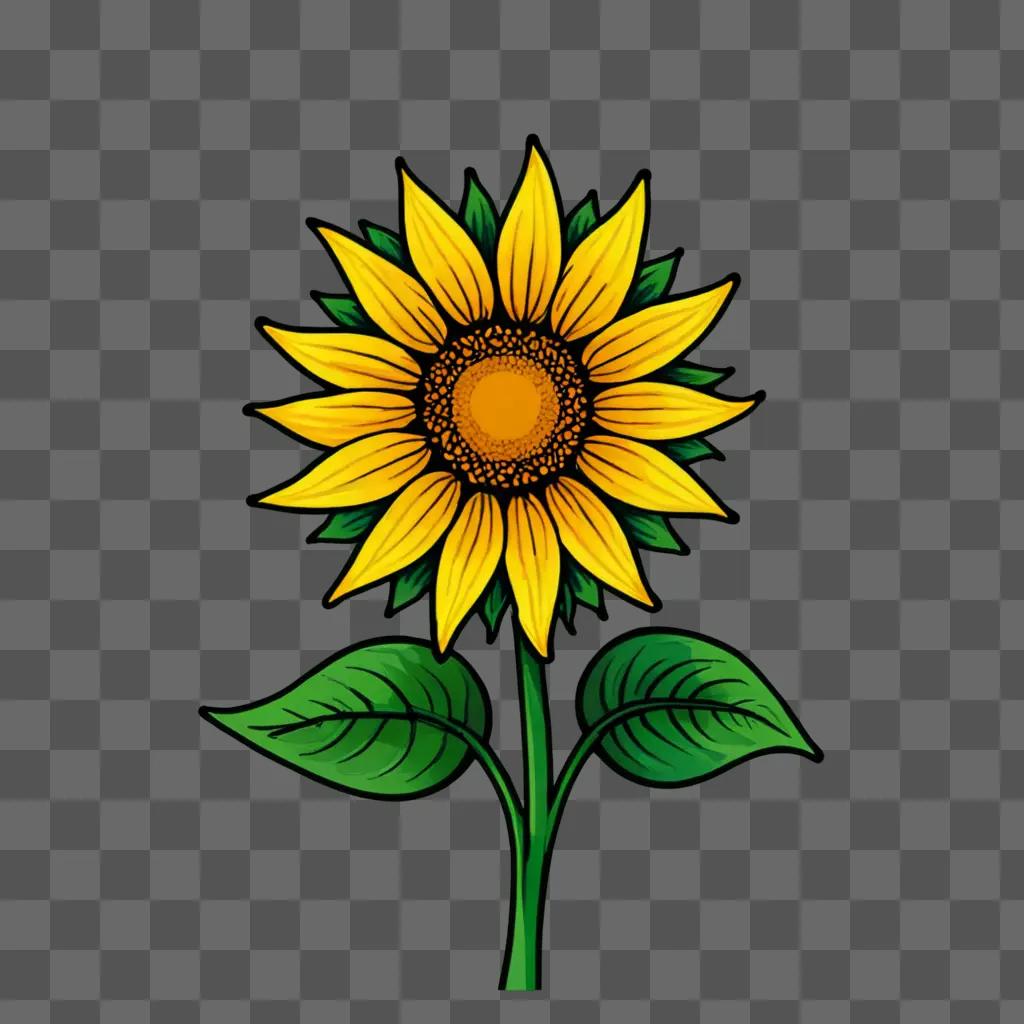 A bright yellow sunflower drawing against a green background