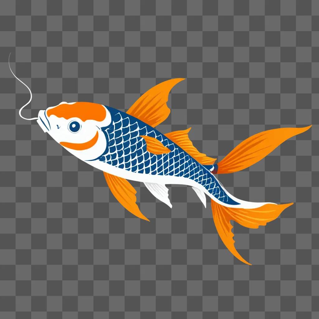 A brightly colored koi fish drawing on a beige background