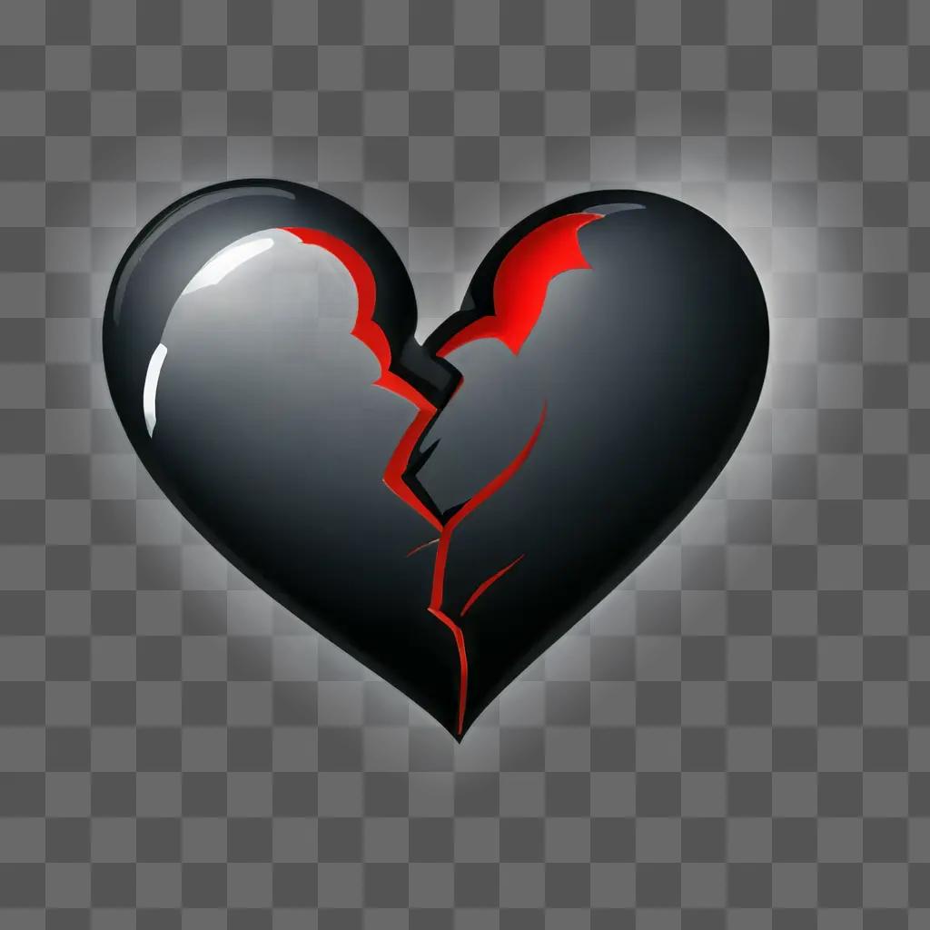 A broken heart is shown in a black and red design