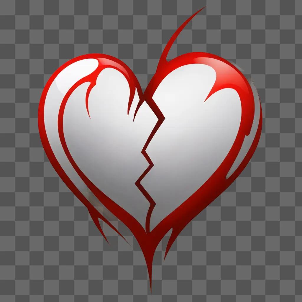 A broken heart is shown in a red and white color scheme