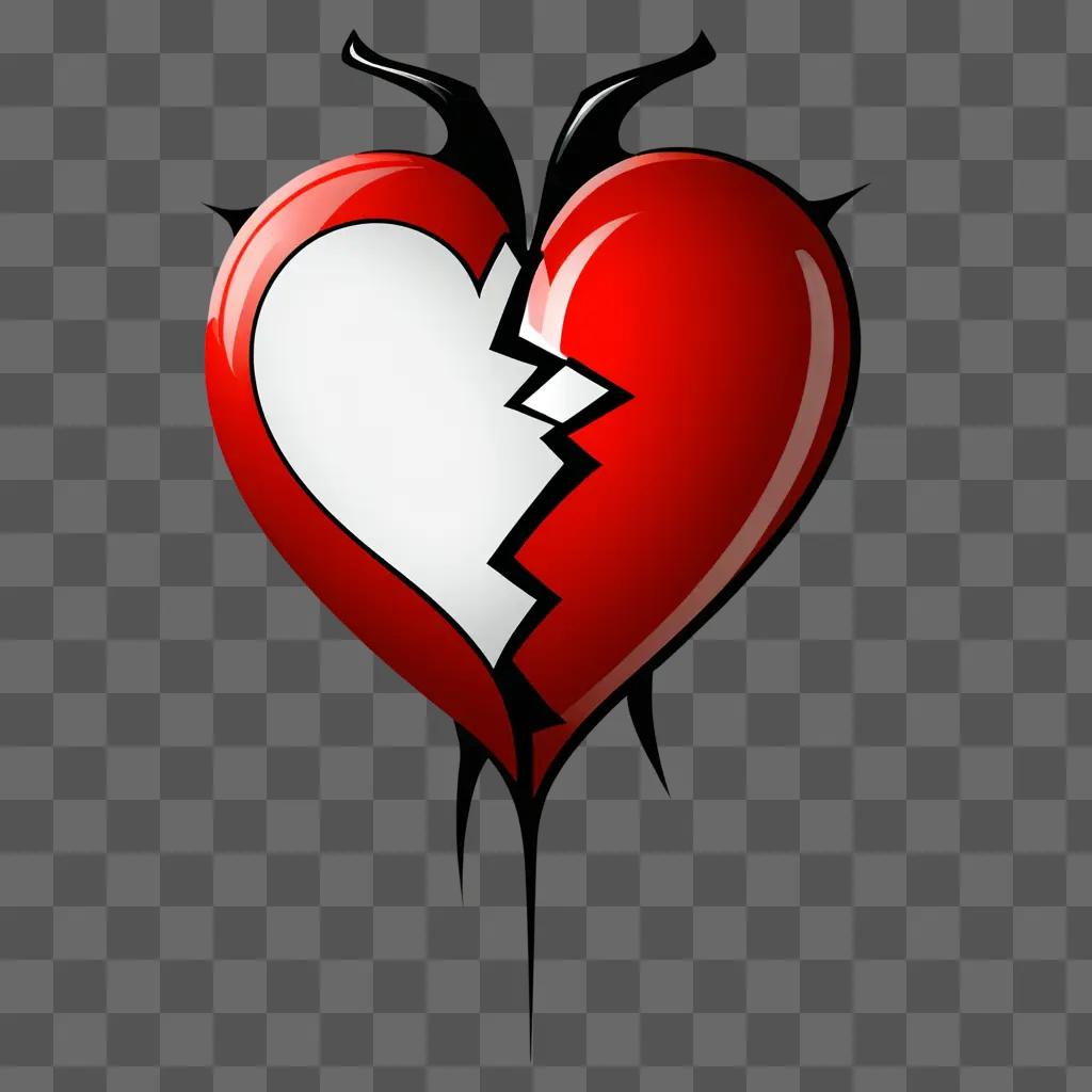 A broken heart tattoo design on a red background