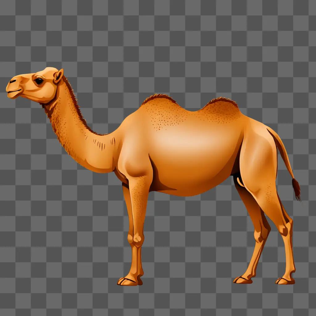 A brown camel is illustrated on a brown background