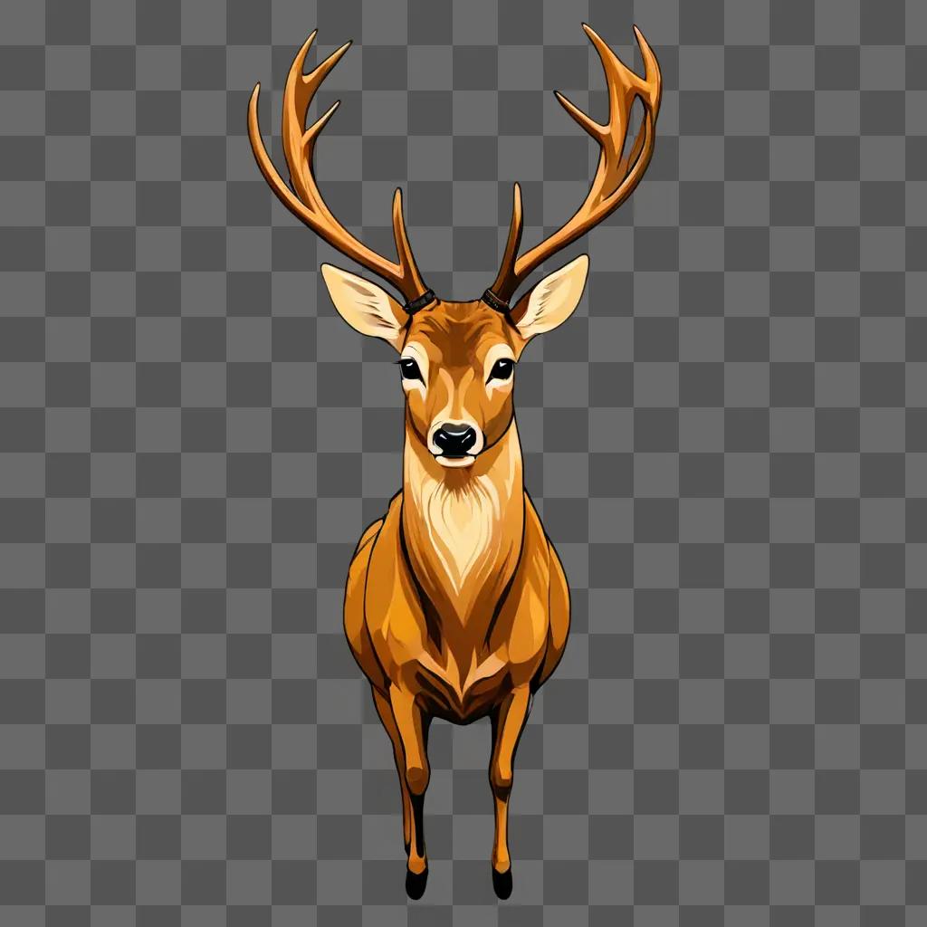 A brown deer with antlers is standing in the center of a brown background