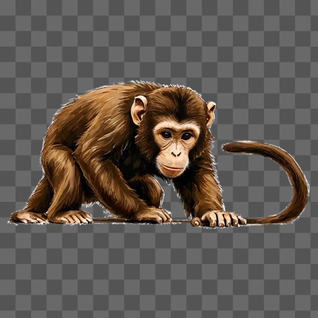 A brown monkey drawing on a brown background