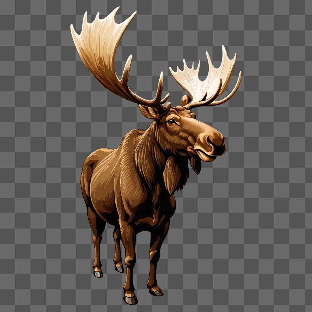 A brown moose with large horns and a smile