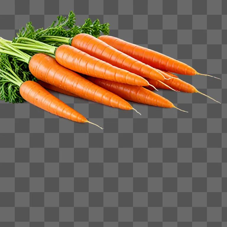 A bunch of carrots sit on a brown background