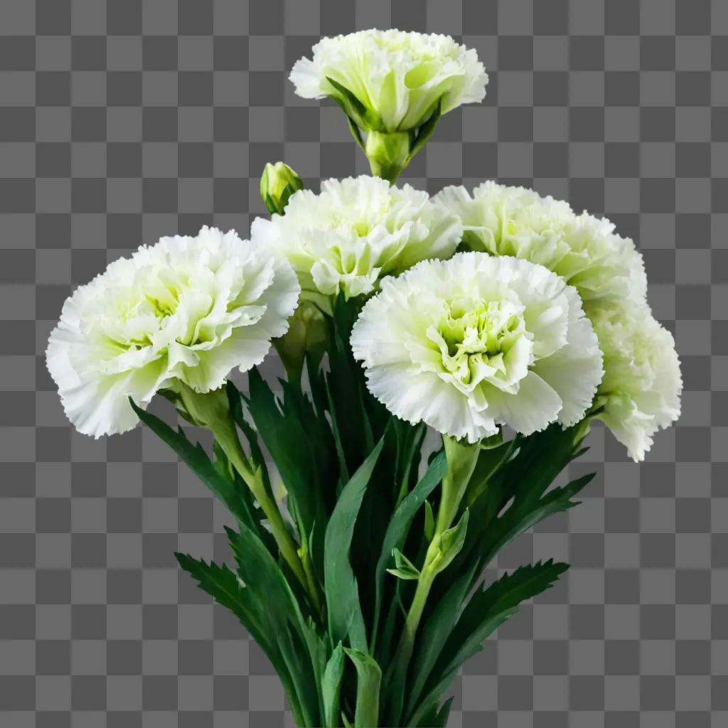 A bunch of green and white carnations on a green background