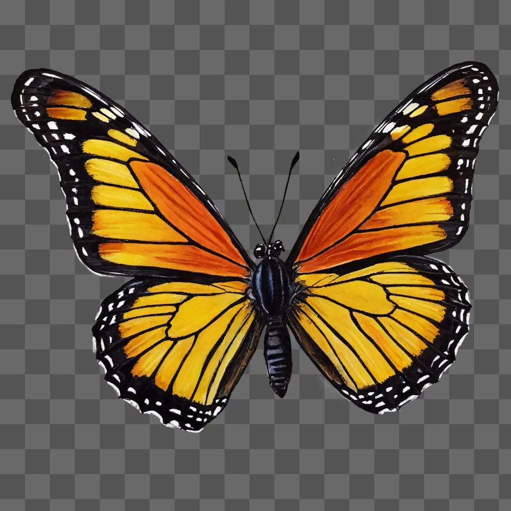 A butterfly drawing with a bright yellow and black colour