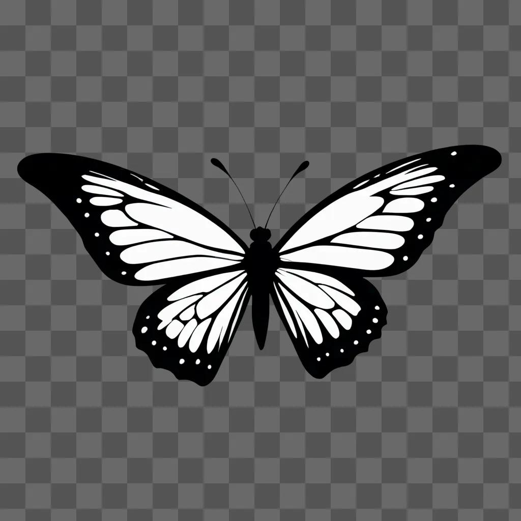 A butterfly with black wings is on a dark background