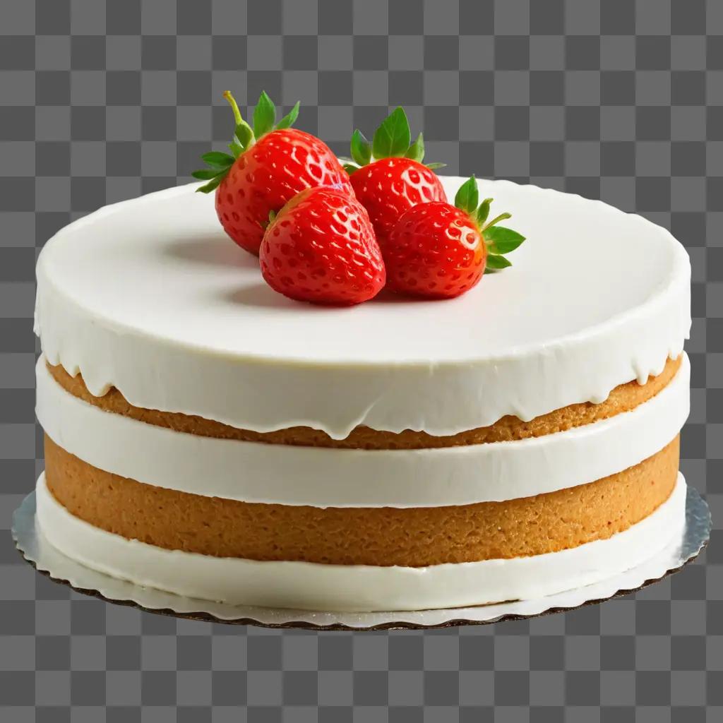 A cake with strawberries on top and white icing