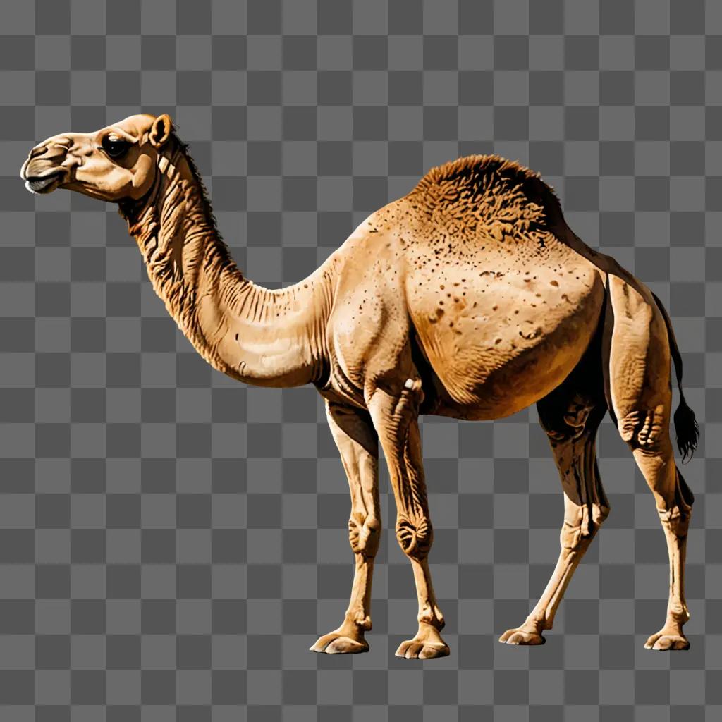 A camel drawing with colour in the background