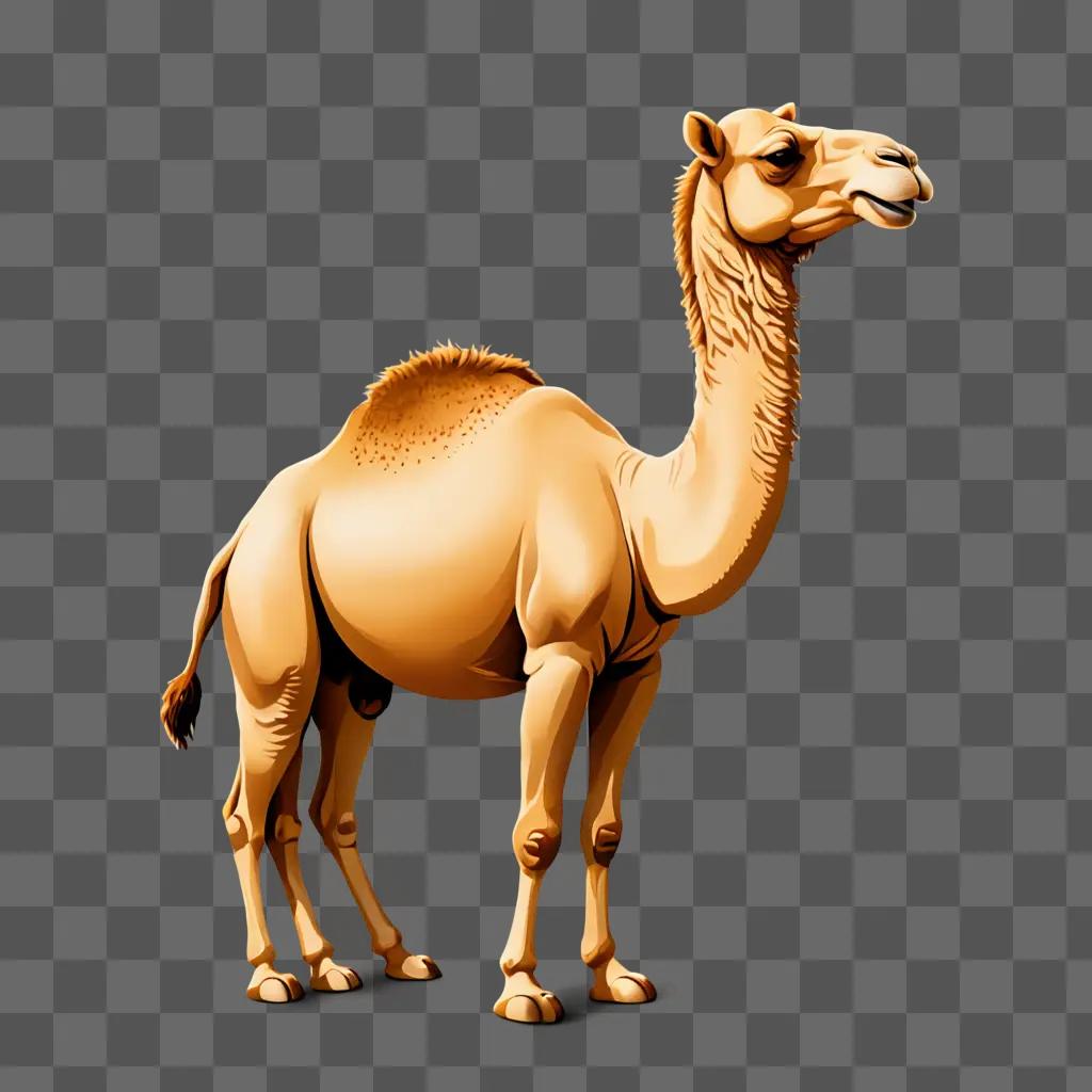 A camel emoji stands in the middle of a beige background